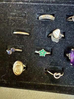 Sale Photo Thumbnail #282: In this lot of silver rings, some are marked and some are not I believe even some of the ones that are not marked are silver. There may be a few that are not. But I would say most are.