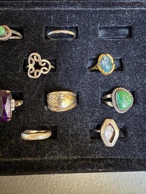 Sale Photo Thumbnail #283: In this lot of silver rings, some are marked and some are not I believe even some of the ones that are not marked are silver. There may be a few that are not. But I would say most are.