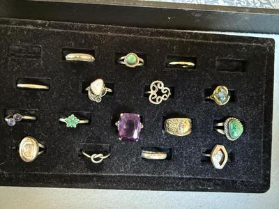Sale Photo Thumbnail #281: In this lot of silver rings, some are marked and some are not I believe even some of the ones that are not marked are silver. There may be a few that are not. But I would say most are.