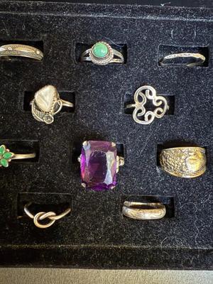 Sale Photo Thumbnail #284: In this lot of silver rings, some are marked and some are not I believe even some of the ones that are not marked are silver. There may be a few that are not. But I would say most are.