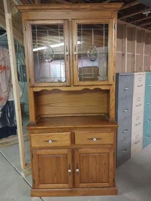 TWO PIECE WOODEN HUTCH