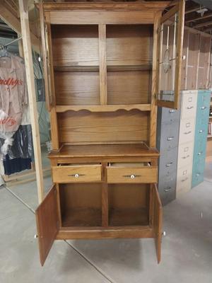 TWO PIECE WOODEN HUTCH