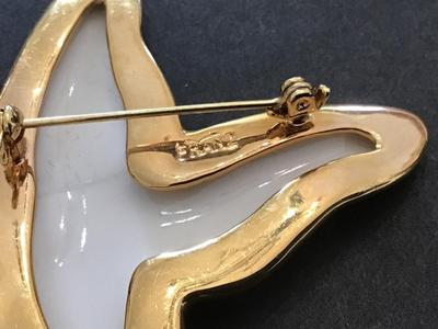 Rare Franz Porcelain Butterfly Gold Brushed Vintage Brooch