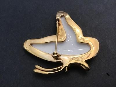 Rare Franz Porcelain Butterfly Gold Brushed Vintage Brooch