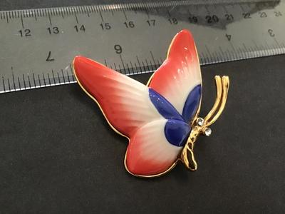Rare Franz Porcelain Butterfly Gold Brushed Vintage Brooch