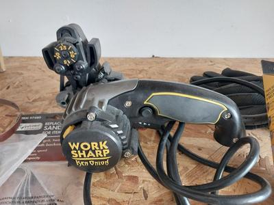 WORKSHOP BELT SANDER-GLOVES-BOX CUTTER-EXTRA BELTS AND GLOVES