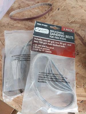 WORKSHOP BELT SANDER-GLOVES-BOX CUTTER-EXTRA BELTS AND GLOVES