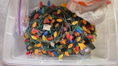 TOTE OF VINTAGE CHRISTMAS LIGHTS