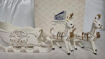 LA GRANGE CO. PORCELIAN REINDEERE AND SLEIGH