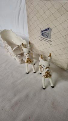LA GRANGE CO. PORCELIAN REINDEERE AND SLEIGH