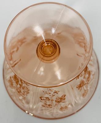 Sale Photo Thumbnail #6: Vintage Sharon pattern pink glass candy dish, about 5" tall overall (bowl about 5 7/8" in diameter). Not sure if this is a 1930s original or one of the 80s - 90s reproductions, but it's certainly vintage in any case! Condition is very good, no chips or da