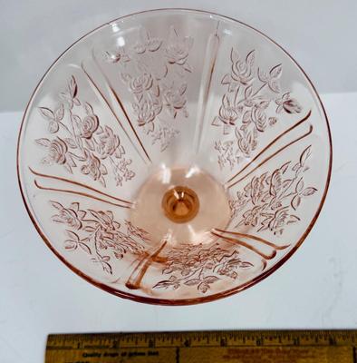 Sale Photo Thumbnail #7: Vintage Sharon pattern pink glass candy dish, about 5" tall overall (bowl about 5 7/8" in diameter). Not sure if this is a 1930s original or one of the 80s - 90s reproductions, but it's certainly vintage in any case! Condition is very good, no chips or da