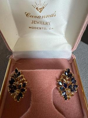 Sale Photo Thumbnail #349: Cluster earrings (13 oval sapphires,  3 small cut diamonds, in each earring)