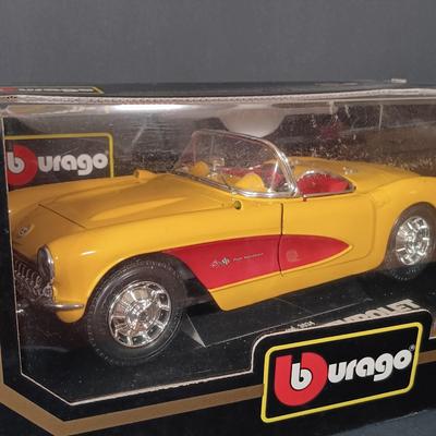 LOT 24: Burago 1957 Corvette with (2) Road Tough 1957 Corvettes & a Maisto 1998 Corvette
