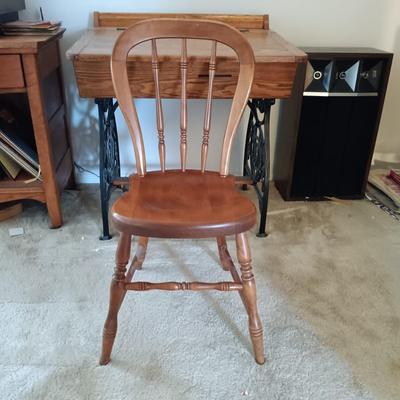 LOT 187: Vintage Oak and Cast Iron School Desk with Tell City Chairs Andover Dinette Chair 2202