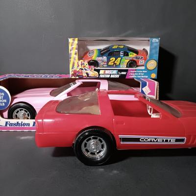 LOT 212: Gay Toys Inc. Pink and Red Fashion Doll Corvettes with Jeff Gordon 1:24 Scale Friction Powered Toy Car