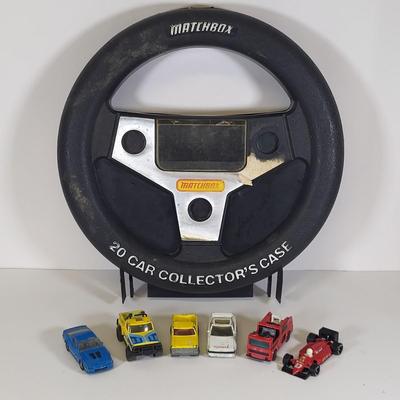 LOT 159: Vintage Lot of Six Matchbox Toy Cars and Matchbox Toy Car Carrying Case