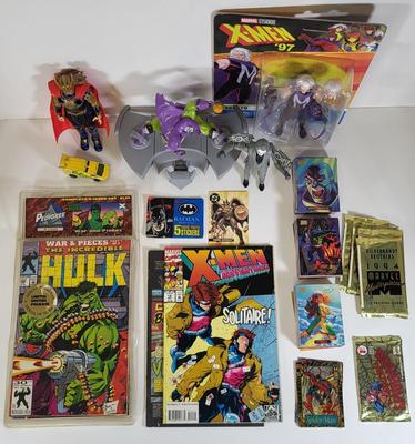 LOT 162: Marvel and DC Lot of Collectibles Including Comic Books, Trading Cards and More