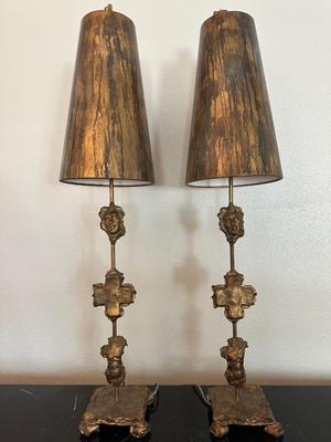 Pair of Flambeau Lighting Gold Finish Buffet Table Lamps (See Details)