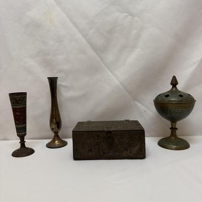 Collection of Ornate Brass Indian Decor Items (O-HS)