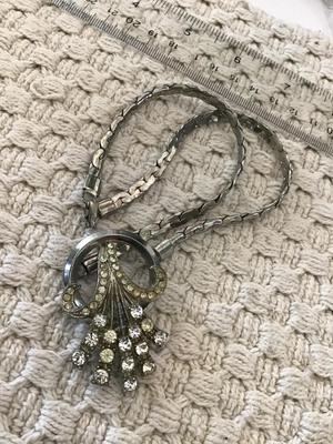 Vintage Silver tone Rhinestone Spray Pendant Necklace Art Deco