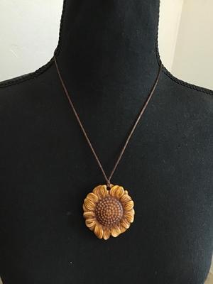 Boho sunflower Necklace silk cord