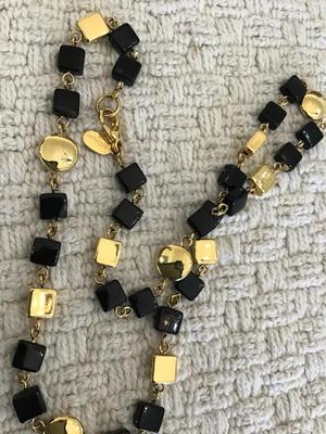 Black Glass Gold Accents Wentworth Fashion Necklace