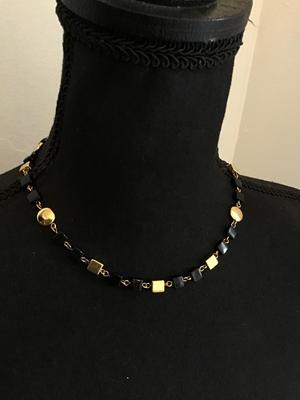 Black Glass Gold Accents Wentworth Fashion Necklace