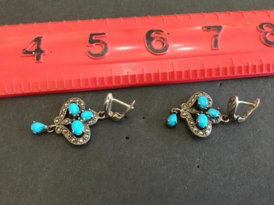 925 Turquoise Marcasite Vintage Earrings