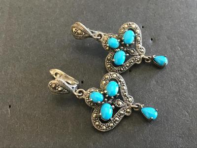 925 Turquoise Marcasite Vintage Earrings