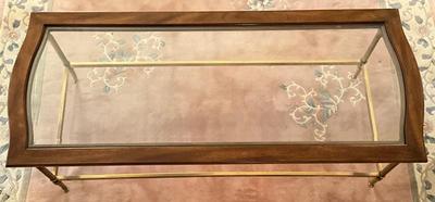 L717 Vintage Glass Top Brass Bronze Footed Coffee Table