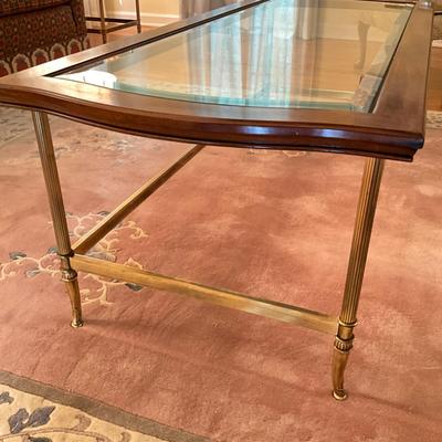 L717 Vintage Glass Top Brass Bronze Footed Coffee Table