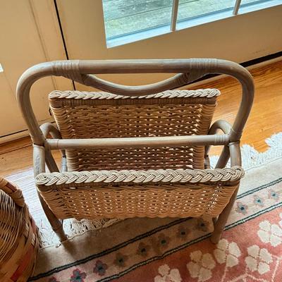 L725 Pair of WIcker Magazine Holder & Handled Basket