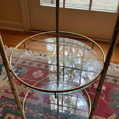 L726 Vintage Three Tier Glass & Bronze Shelf Stand