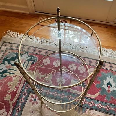 L726 Vintage Three Tier Glass & Bronze Shelf Stand