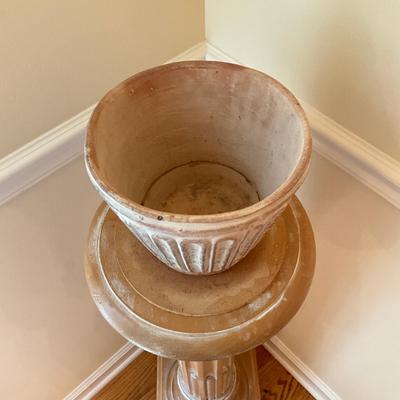 D736 Terra Cotta Column Pedestal With Matching Pot