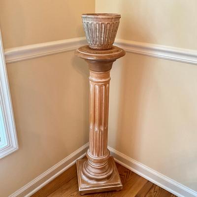 D736 Terra Cotta Column Pedestal With Matching Pot