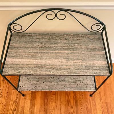 D747 Granite Slab Top Iron Wine Shelf