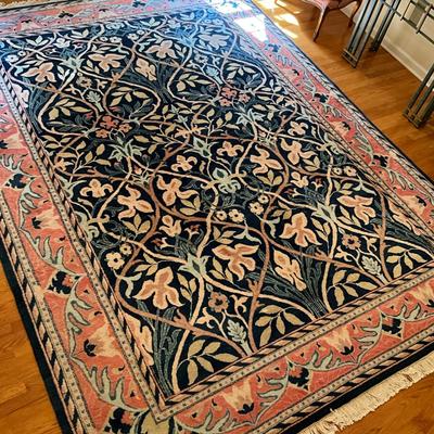 D754 Vintage French Style Navy Blue & Pink Area Pile Rug 11'8" x 8'8"