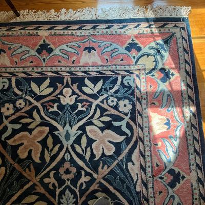 D754 Vintage French Style Navy Blue & Pink Area Pile Rug 11'8" x 8'8"