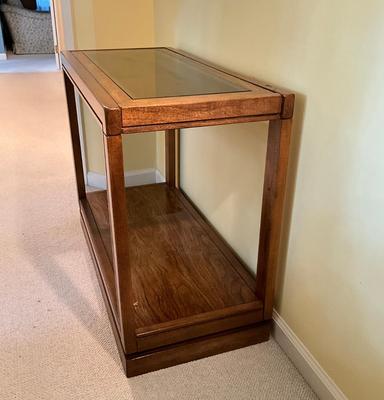 B756 Mid Century Glass Top Sofa Side Table