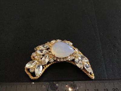 Beautiful Large Rhinestone Brooch With Faux Opal like Stone
