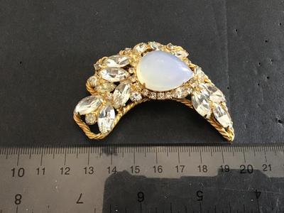 Beautiful Large Rhinestone Brooch With Faux Opal like Stone