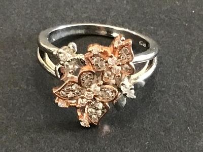 S925 Rose Gold Silver Butterfly Rhinestone Ring