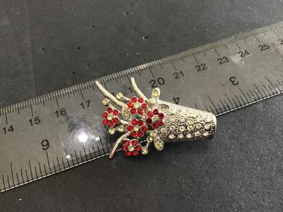 Vintage Red Rhinestone Flower Vase