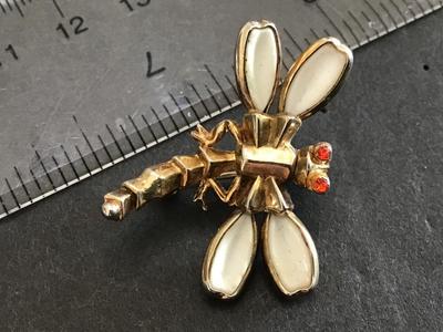 Milk Glass Dragon Fly Brooch