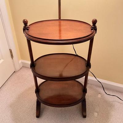 C771 Three Tier Mahogany Night Stand With Intergrated Brass Lamp