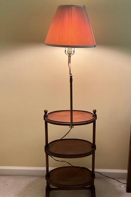 C771 Three Tier Mahogany Night Stand With Intergrated Brass Lamp