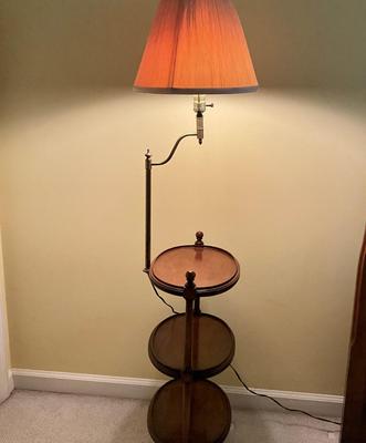 C771 Three Tier Mahogany Night Stand With Intergrated Brass Lamp