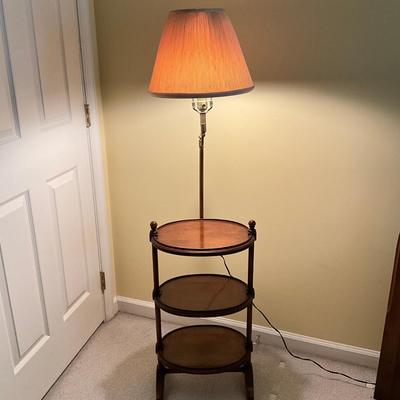 C771 Three Tier Mahogany Night Stand With Intergrated Brass Lamp
